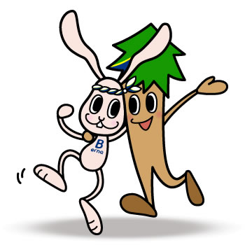 エコ素材を楽しむバァーナくんとヒノッキー